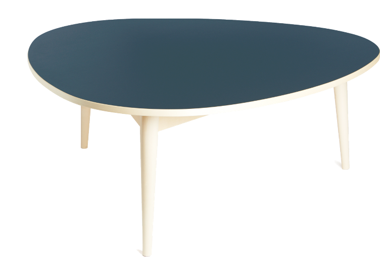 Dreirundtisch von Max Bill | Beistelltisch Ø 110 cm | Linoleum schwarz, blau und grün, wb form, Max Bill, Beistelltisch + Couchtisch, Wohnmöbel