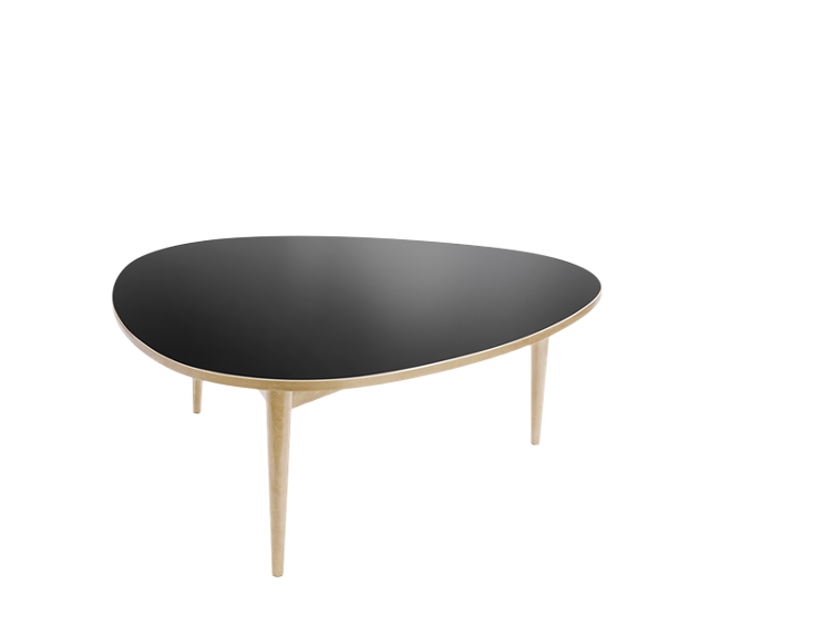 Dreirundtisch von Max Bill | Beistelltisch klein Ø 82.5 cm | Linoleum schwarz und blau, wb form, Max Bill, Beistelltisch + Couchtisch, Wohnmöbel