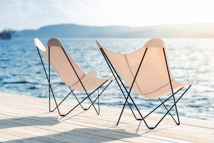 Butterfly Chair Sunshine Mariposa von Cuero | Butterfly Sessel Stoff Outdoor, Cuero Design, Antonio Bonet, Juan Kurchan und Jorge Ferrari Hardoy, Lounge, Gartenmöbel, Sessel, Gartenmöbel
