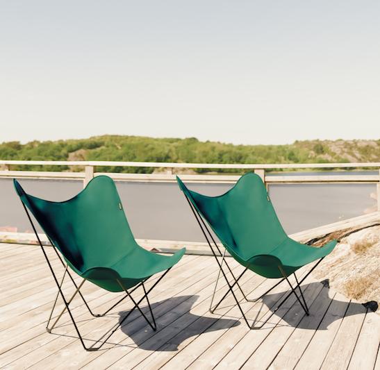 Butterfly Chair Sunshine Mariposa von Cuero | Butterfly Sessel Stoff Outdoor, Cuero Design, Antonio Bonet, Juan Kurchan und Jorge Ferrari Hardoy, Lounge, Gartenmöbel, Sessel, Gartenmöbel