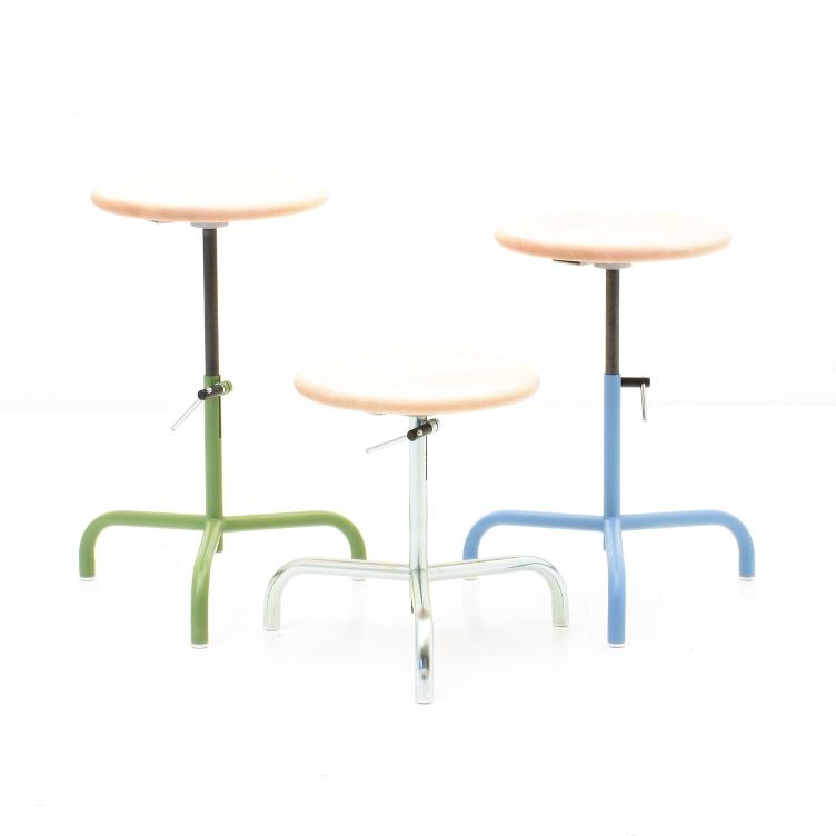 Drehhocker | Höhe 40-62 cm | Verchromt, grün, hellblau