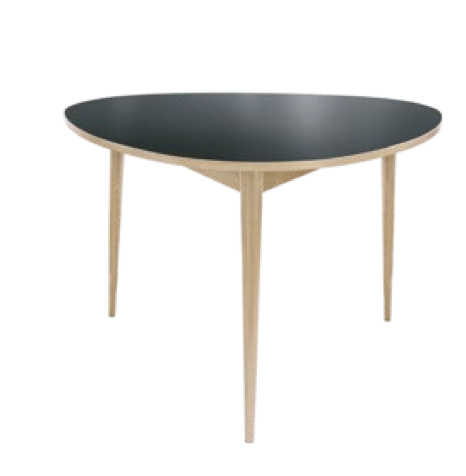 Dreirundtisch von Max Bill | Esstisch Ø 110 cm | Linoleum schwarz und blau, wb form, Max Bill, Tisch, Wohnmöbel