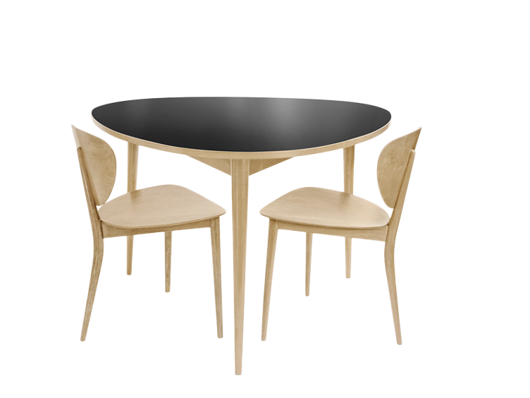 Dreirundtisch von Max Bill | Esstisch Ø 110 cm | Linoleum schwarz und blau, wb form, Max Bill, Tisch, Wohnmöbel