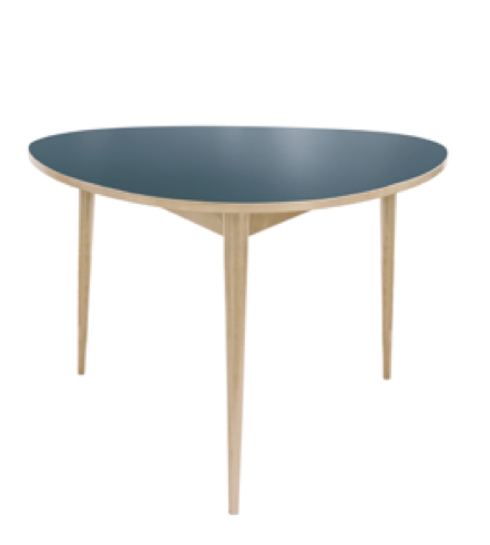 Dreirundtisch von Max Bill | Esstisch Ø 110 cm | Linoleum schwarz und blau, wb form, Max Bill, Tisch, Wohnmöbel