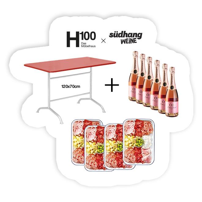 H100 × Südhang Sommerspecial | Genusspaket «Apéro Légère & RoséSprudel à Gogo», Bogen33 & Partner, Werkentwurf , H100 x Südhang Sommerspecial, Gartenmöbel