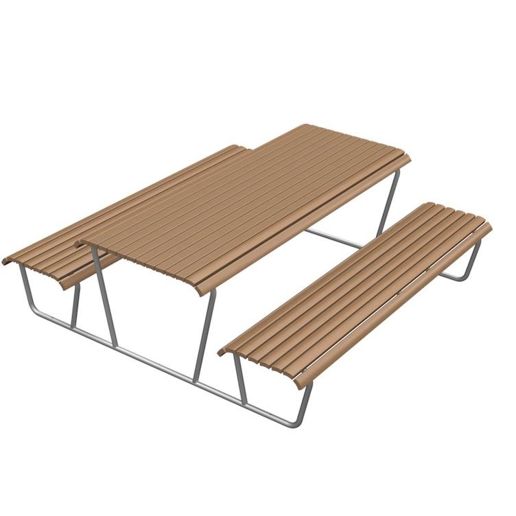 BURRI Landi Bank-Tisch-Bank Kombination, BURRI public elements, Werkentwurf , Tisch, Gartenmöbel, Sitzbank, Gartenmöbel