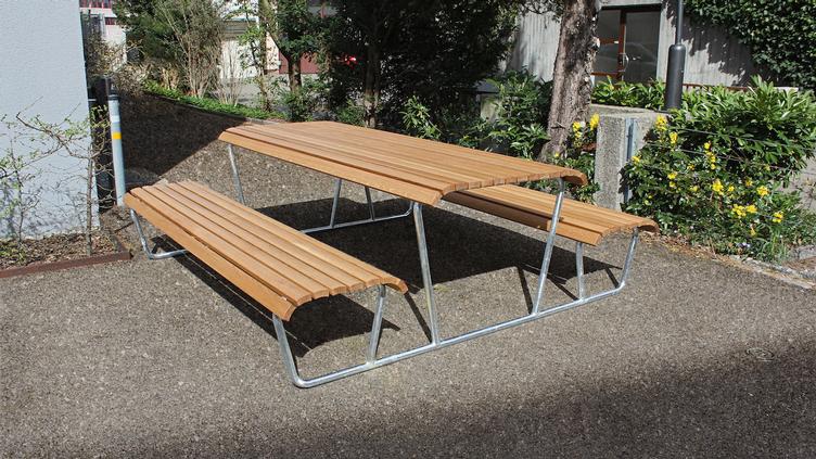 BURRI Landi Bank-Tisch-Bank Kombination, BURRI public elements, Werkentwurf , Tisch, Gartenmöbel, Sitzbank, Gartenmöbel