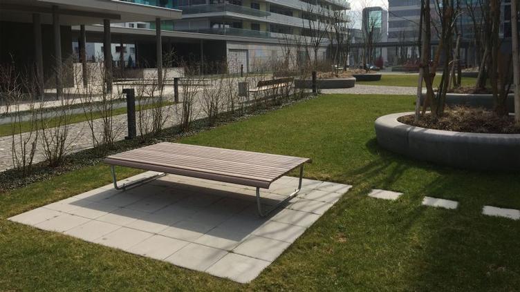BURRI Landi Doppelsitzbank | ohne Rückenlehne, BURRI public elements, Werkentwurf , Sitzbank, Gartenmöbel