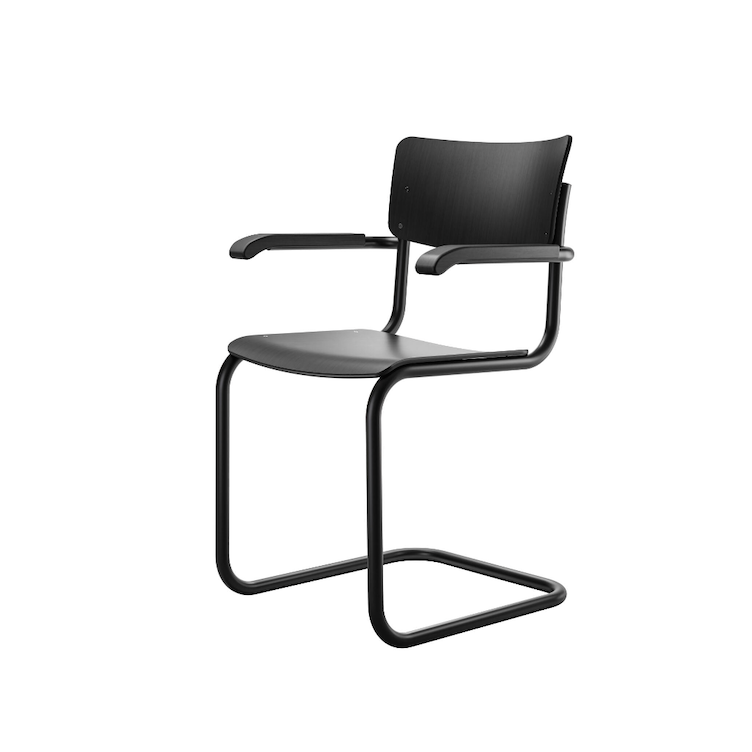 Freischwingerstuhl S 43 von Mart Stam für Thonet | Rahmen schwarz mit Armlehnen, Thonet, Mart Stam, Stuhl, Wohnmöbel