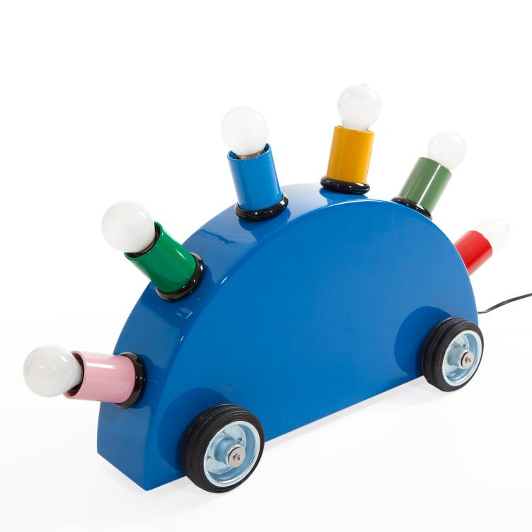 Super Tischleuchte von Martine Bedin für Memphis Milano | Blau, weiss und gelb, Memphis Milano, Martine Bedin, Tischleuchten, Leuchten
