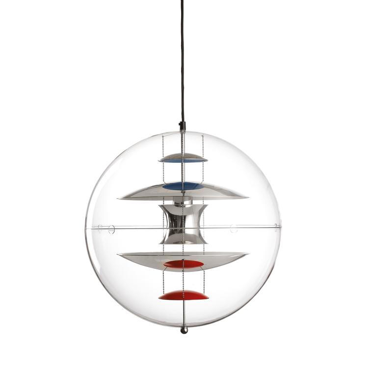 Verpan VP Globe Pendelleuchte von Verner Panton | Chrom/rot/blau